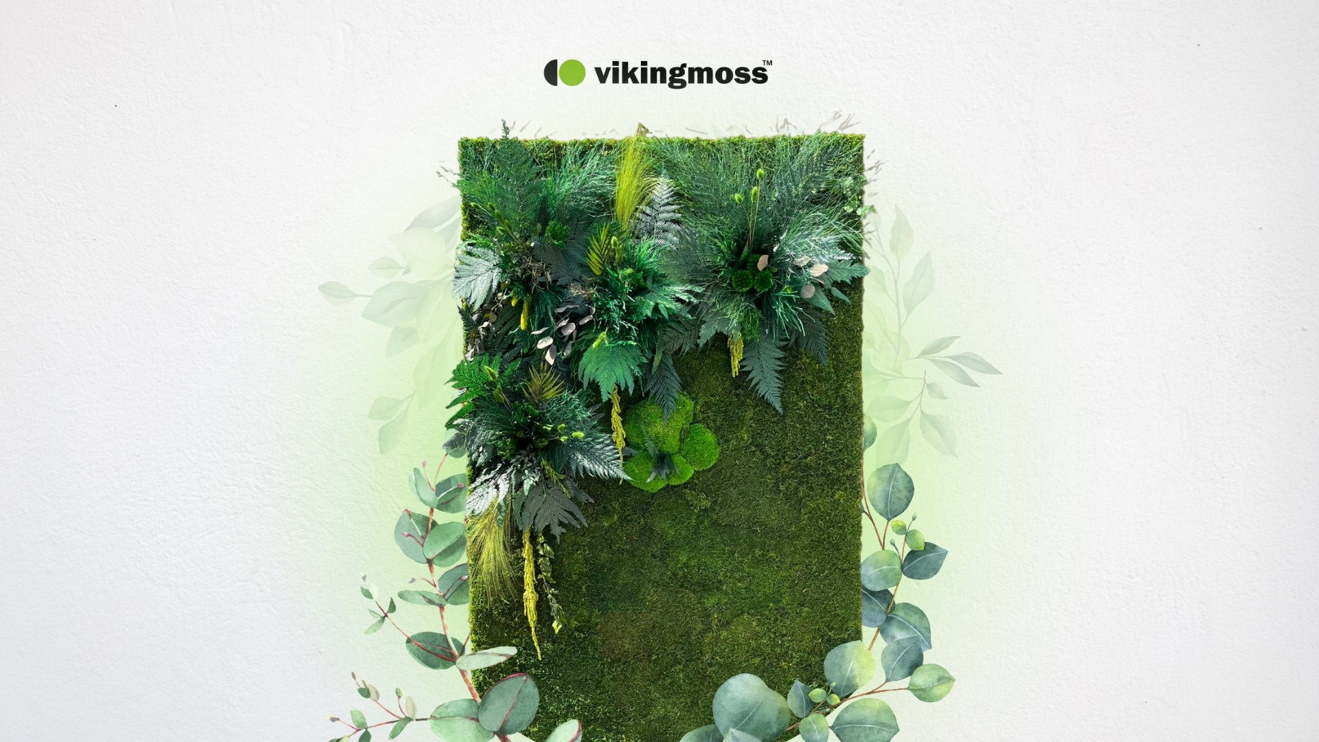 Composición hecha de musgo plano y plantas estabilizadas hechas por Vikingmoss