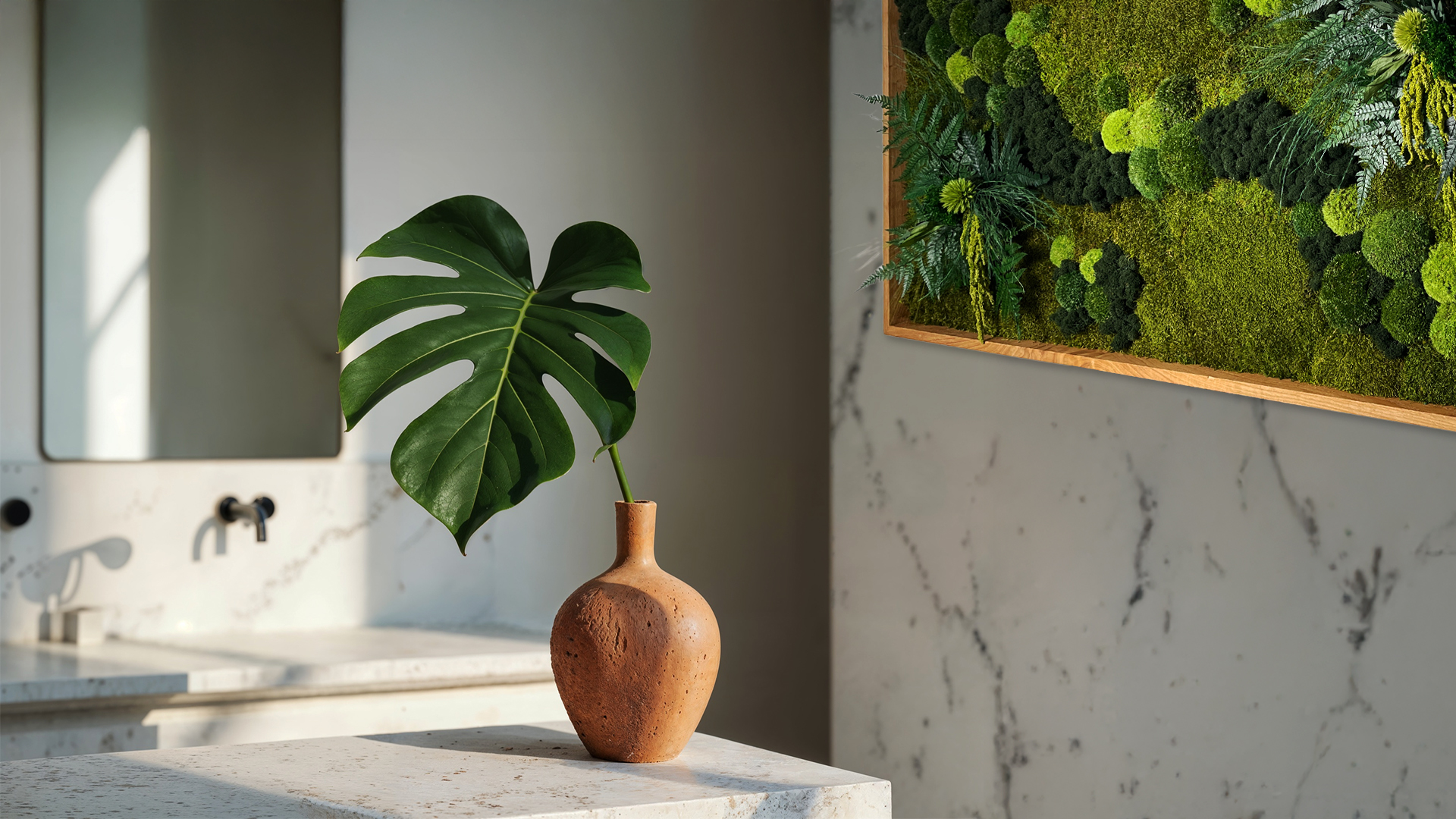 Panel z mchu stabilizowanego w łazience