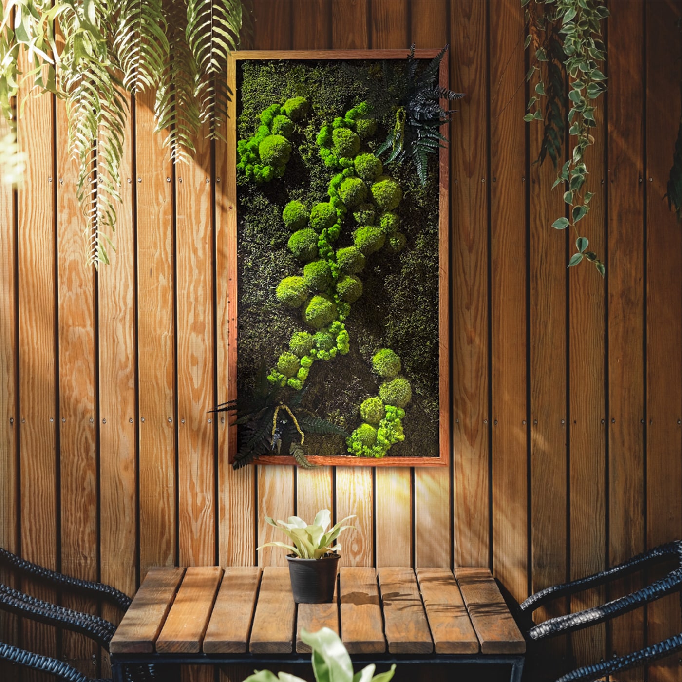 Installation of Vikingmoss cushion moss wall in a modern interior